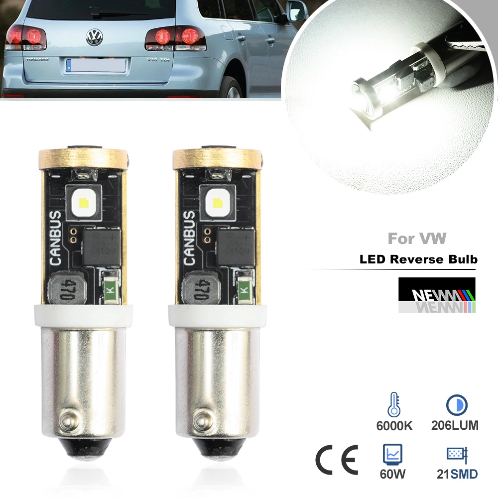 VW 뉴 비틀 폴로 MK5 6R 6C 투아렉 MK1 7L 캔버스 BAY9S H21W 용 LED 후진 전구, 깜빡이 조명 없음