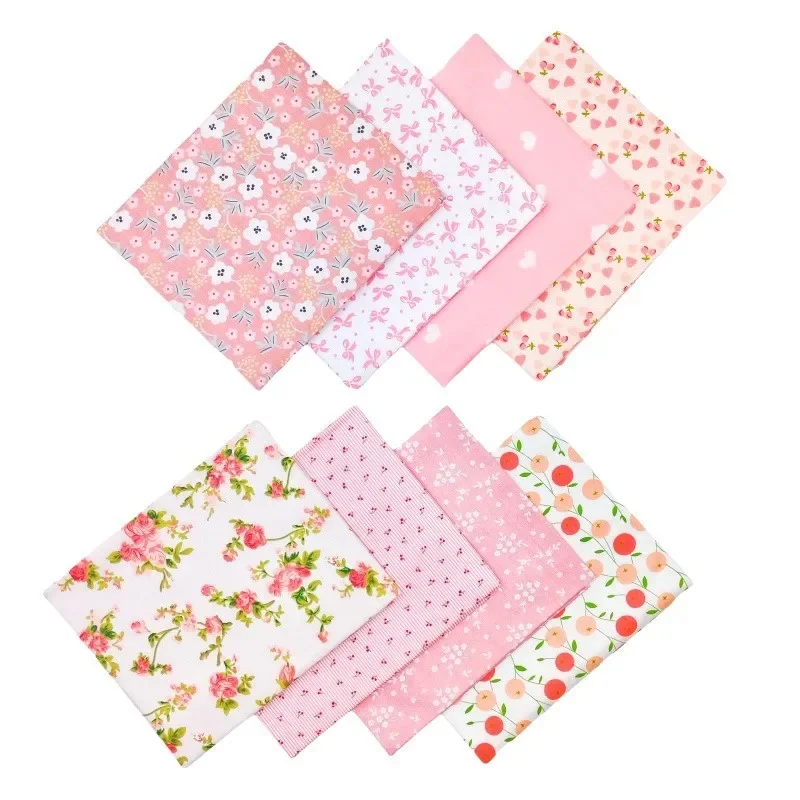 8-Piece Set Pure Cotton Pink Floral Fabric DIY Handmade Patchwork Fabric Whole Cotton Printing For Clothing