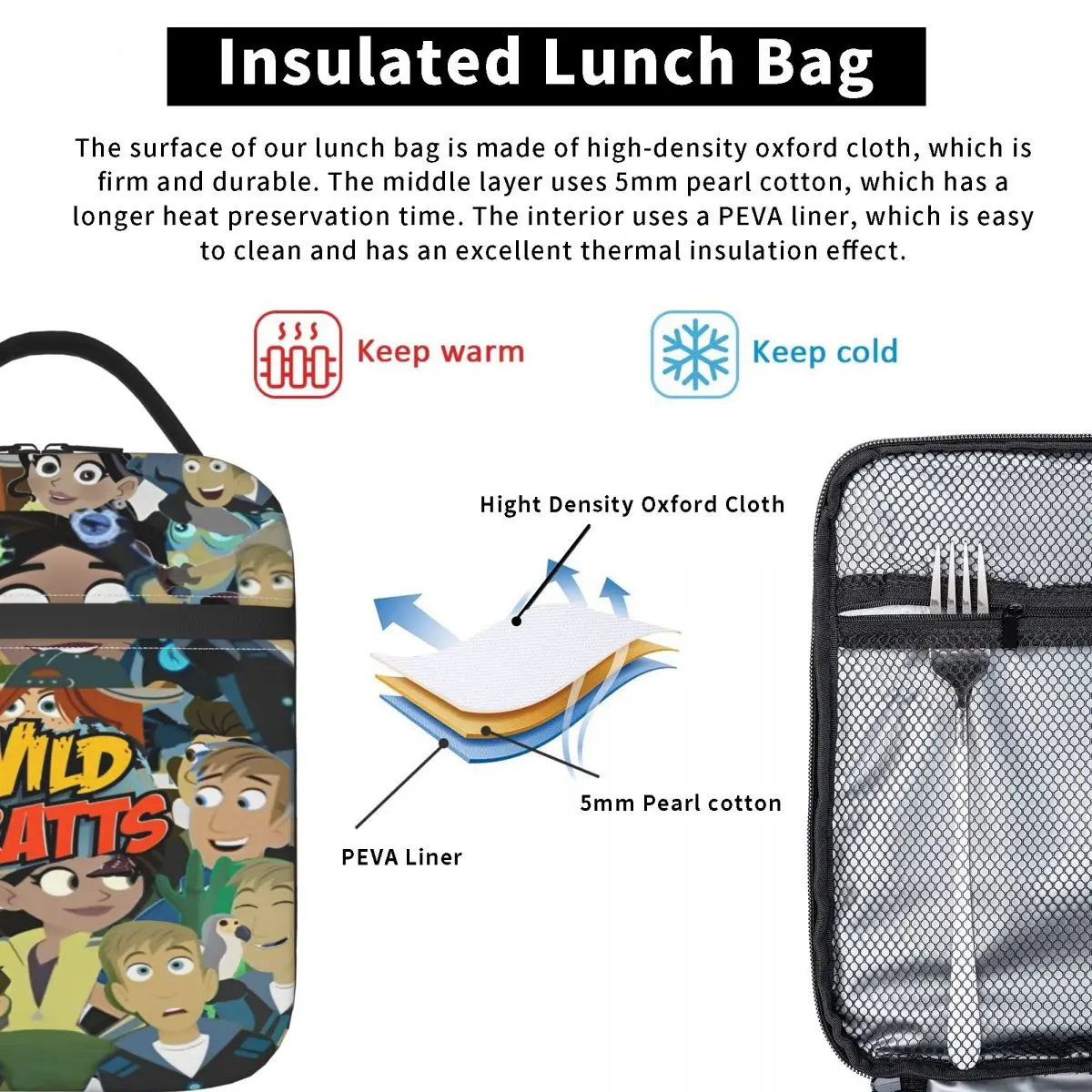Wild Kratts Anime Accessories Insulated Lunch Bag For Picnic Food Container Portable Thermal Cooler Lunch Boxes