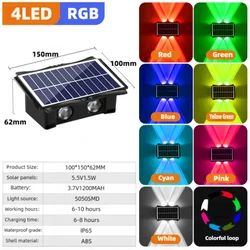 Outdoor Solar LED Wall Lamp - Waterproof High - Brightness Up/Down Light (4LED RGB Light)