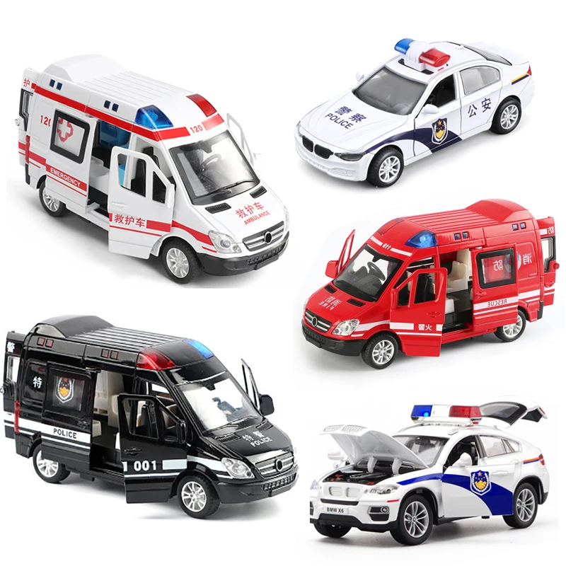 1/32 Alloy Ambulance Car Toy Metal Diecast Fire Truck City Rescue Vehicle Model With Sound And Light Function Toys For Boys police fire pickups truck model 1 43 sound