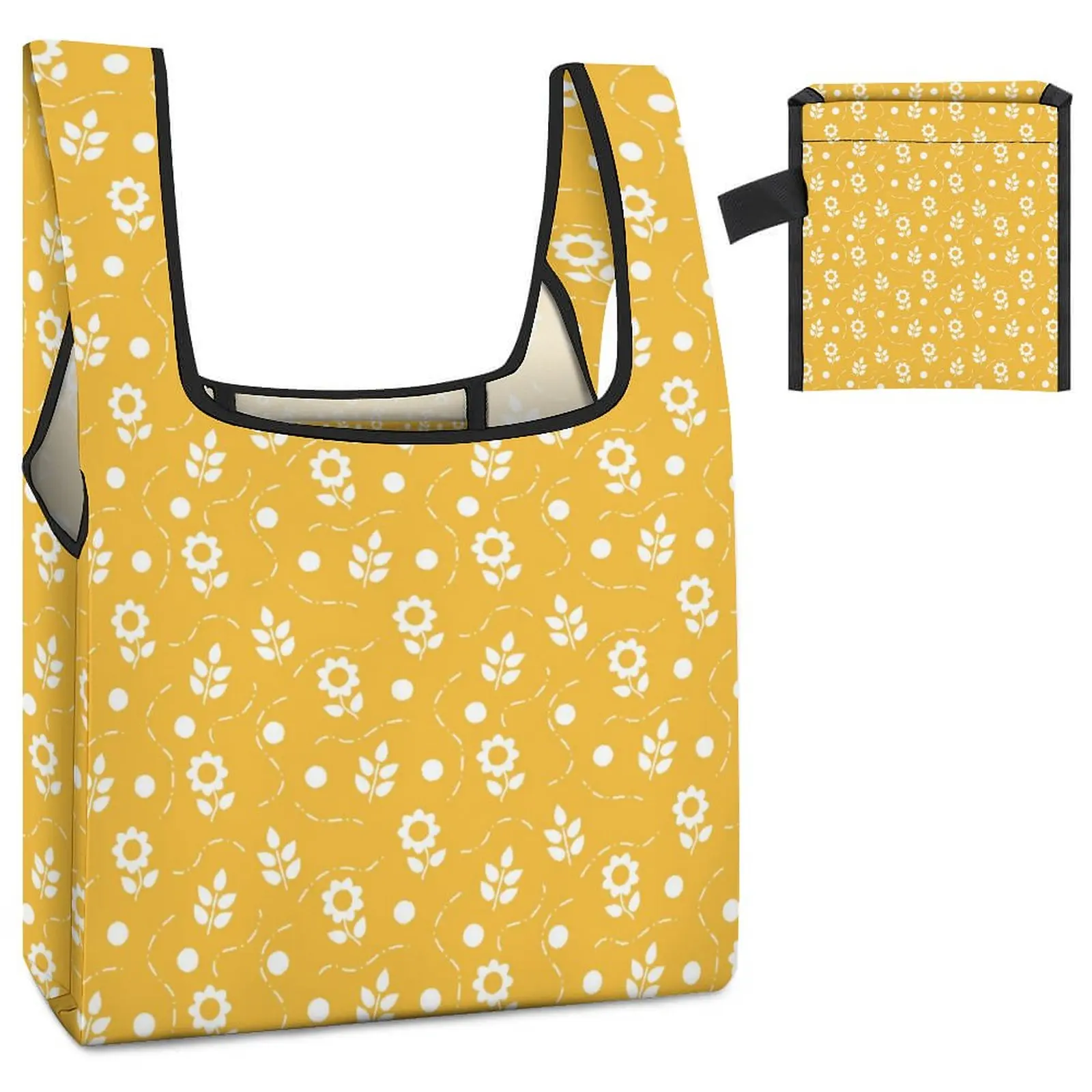 Foldable Shopping Bag Supermarket Shopping Bags Yellow Flower Print Clothing Shoes Packaging Cloth Bags Customizable Printing