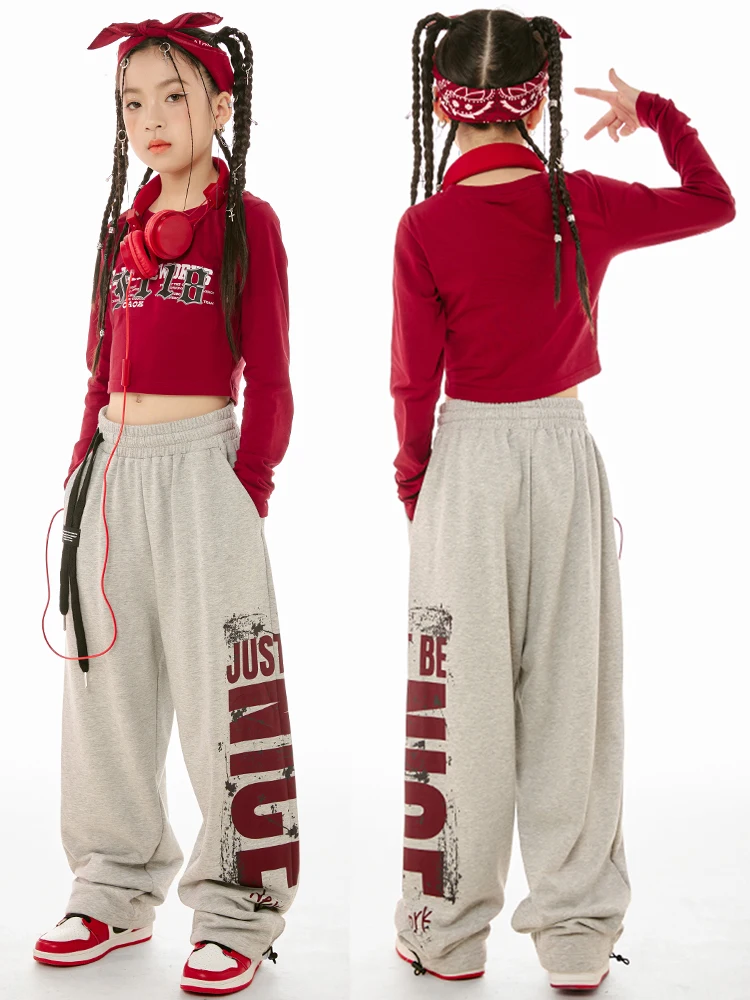 

Костюм джазового танца с открытым пупком, красный костюм с длинными рукавами, костюм для выступления, Детский костюм для уличного танца, handsom