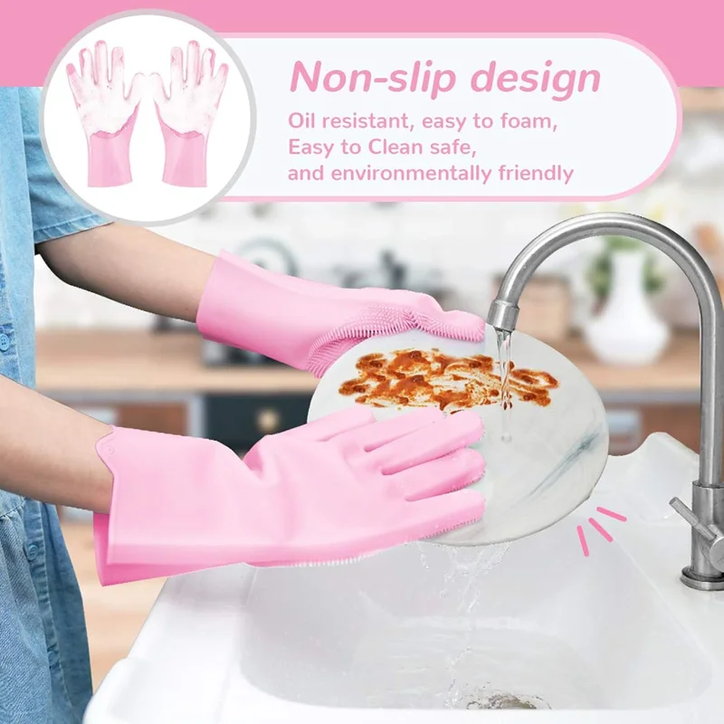 Dishwashing Cleaning Gloves Magic Silicone Rubber Brush Gloves for Household Kitchen Cleaning Pet Cars