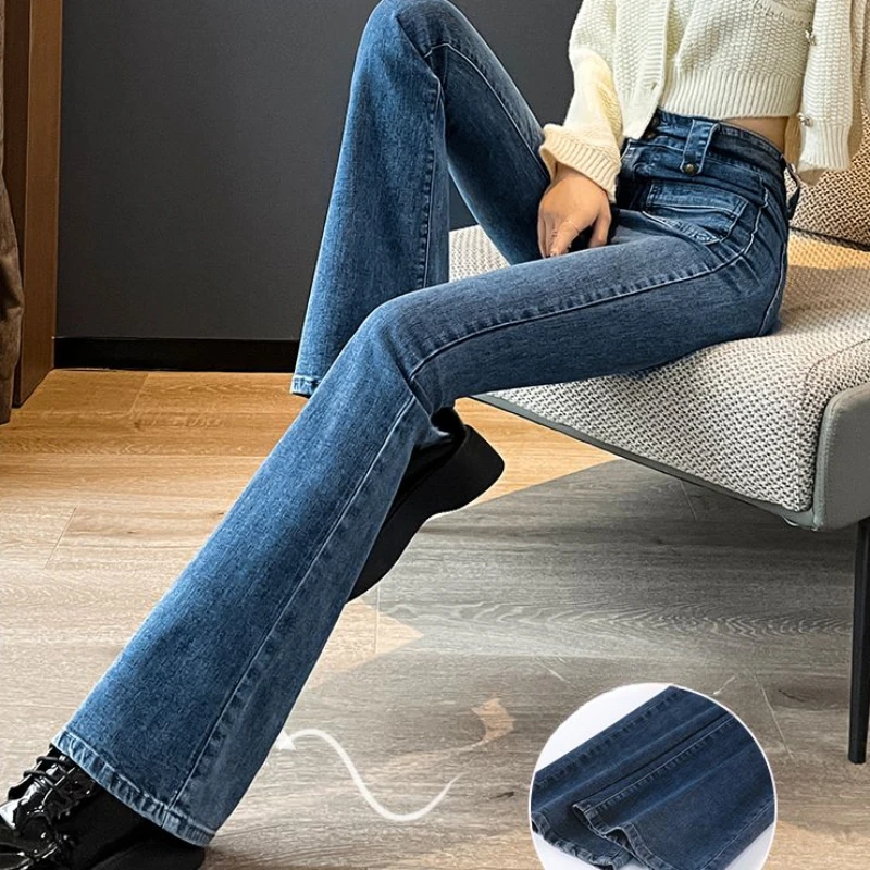 2023 New Spring and Autumn Summer Women Jeans Retro Fashion Casual Trousers High Waist Slim Fit Stretch Flared female Pants