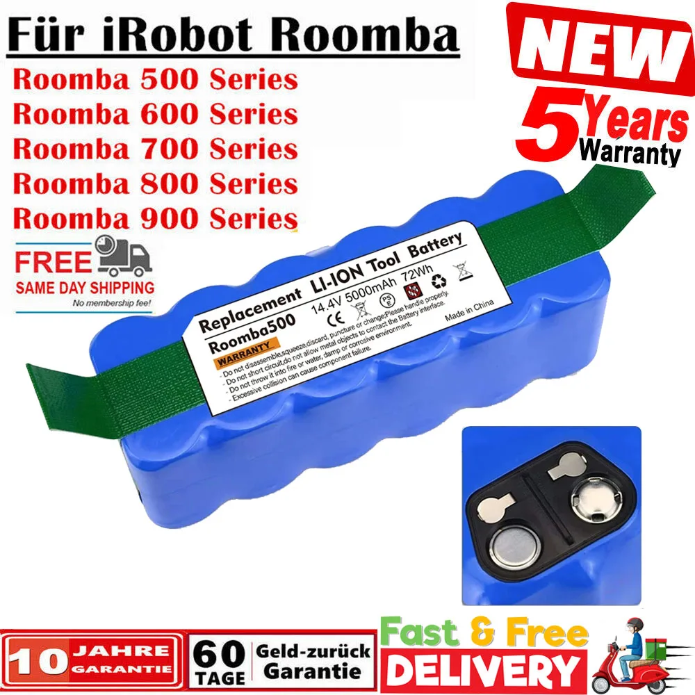 Per Irobot Roomba 14.4V 5000Mah Batteria Roomba 500 600 700 800 Serie Aspirapolvere Irobot Roomba 620 770 780 580 Batteria