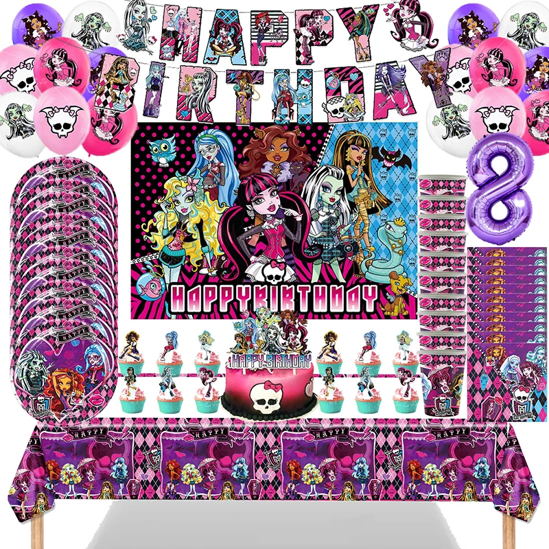 

New Monster High Birthday Party Decoration Tableware Supplies Latex Balloon Backdrop Banner Cake Topper Baby Shower