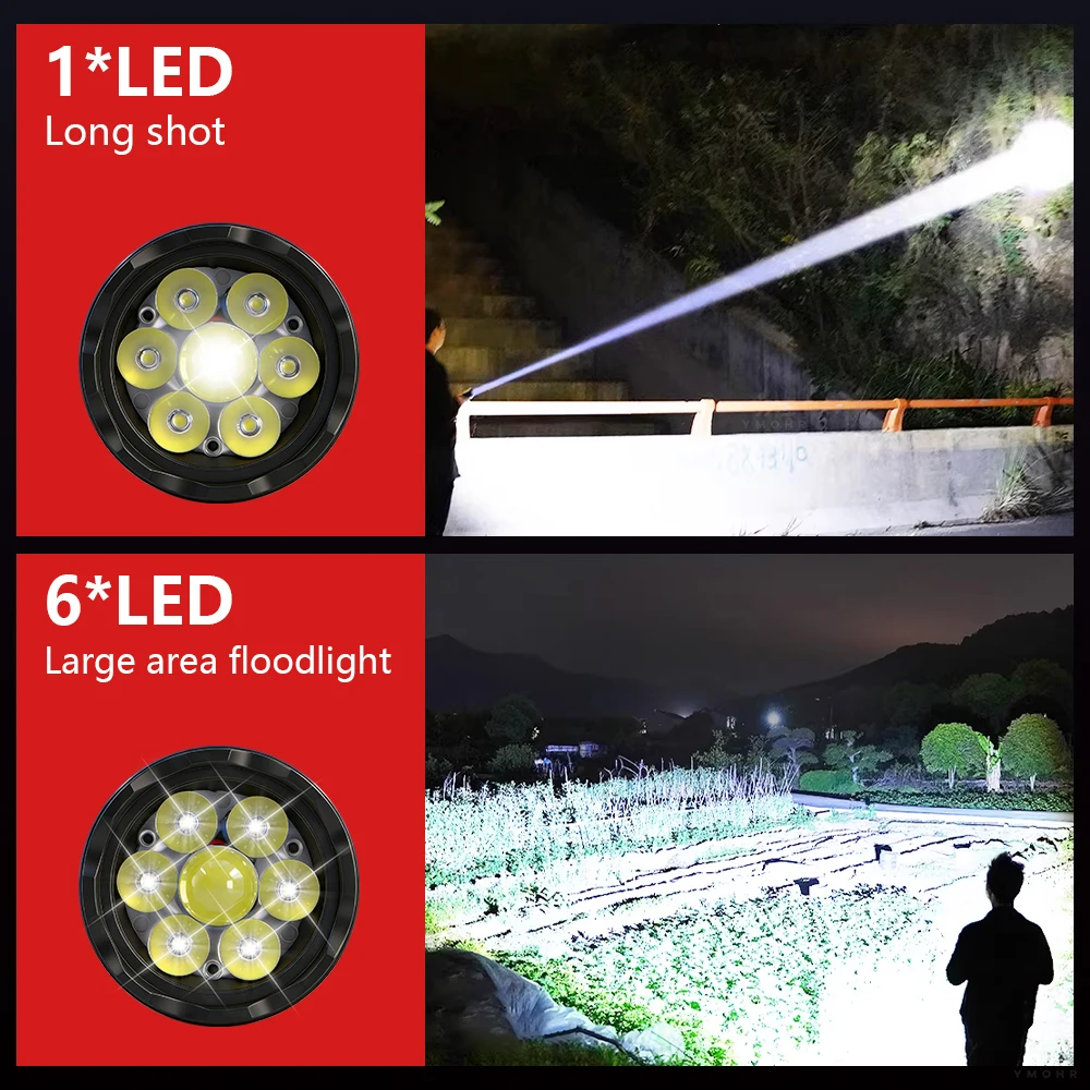 300W LED 작업등 충전식 손전등 고출력 손전등 서치라이트 내장형 18650 배터리 스포트라이트 작업장용 토치 손전등 캠핑랜턴 레이저 포인트 캠핑 랜턴