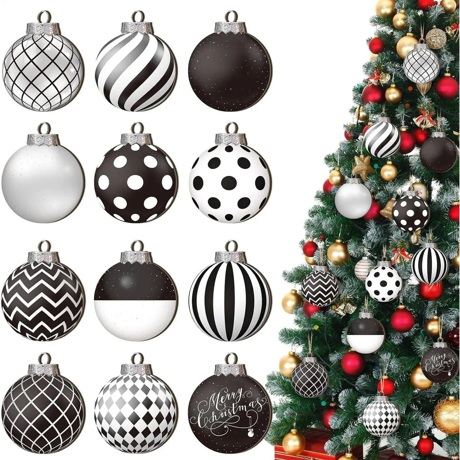 Christmas Ball Pendant 12x Wooden Decorative Ball Ornament Decorative Ball Ornament 2D Shatterproof Christmas Tree Decorations
