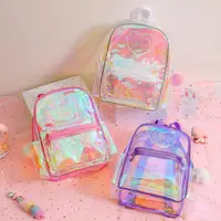 Transparent Backpack Adjustable Shoulder Strap Large Capacity Waterproof Heart Pattern Girls Teenage School Book Bag Stationery 1