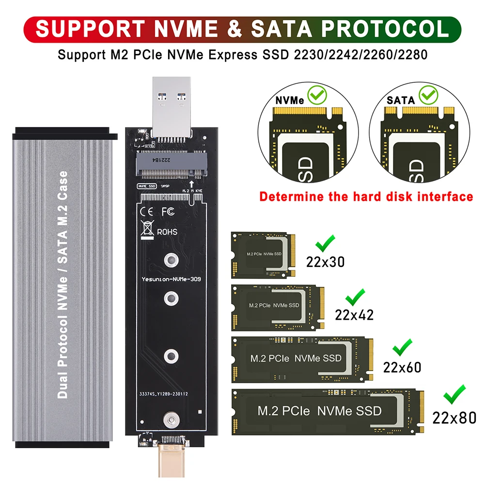 M 2 nvme enclosure external ssd sata hard drive disk case usb type c
