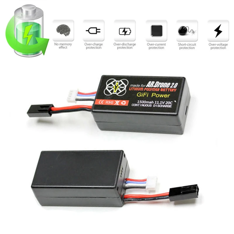 2Pcs 11.1V 1500Mah 20C Batteria Lipo Ad Alta Potenza Riciclabile Progettata Per Parrot Ar.Drone 2.0 E 1.0 Quadcopter Lungo Tempo Di Volo