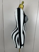 2025 Luxury Sexy Long Sleeve Stripe Black White Mini Bandage Dress Women Knitted Celebrity Elegant Evening Club Birthday Dresses - Image 4