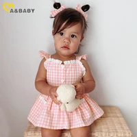 ma&baby 0-18M Newborn Infant Baby Girls Romper  Plaid Lace Ruffle Jumpsuit Playsuit + Bow Headband Summer Outfit 1