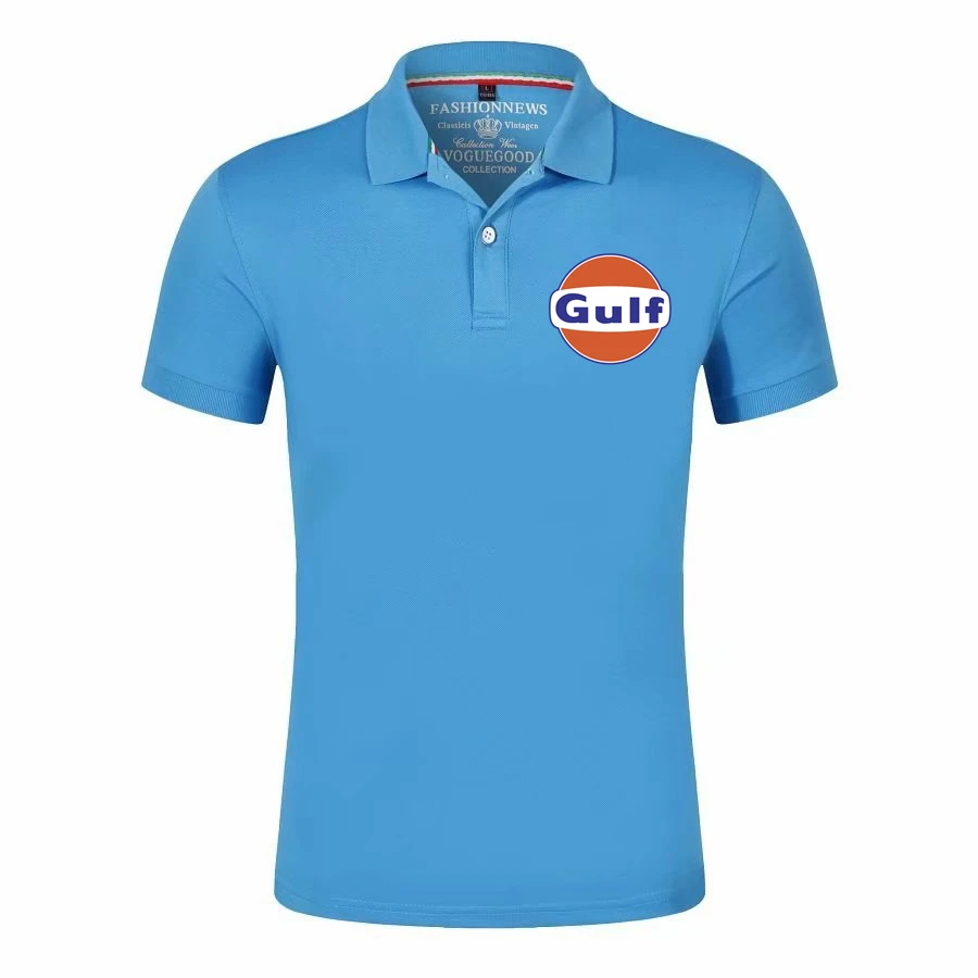 

Summer New Gulf Logo Printed Customizable Brand Cotton Men Short Sleeve T Shirt Casual Solid Color T-shirt Lapel Man Polo Shirt