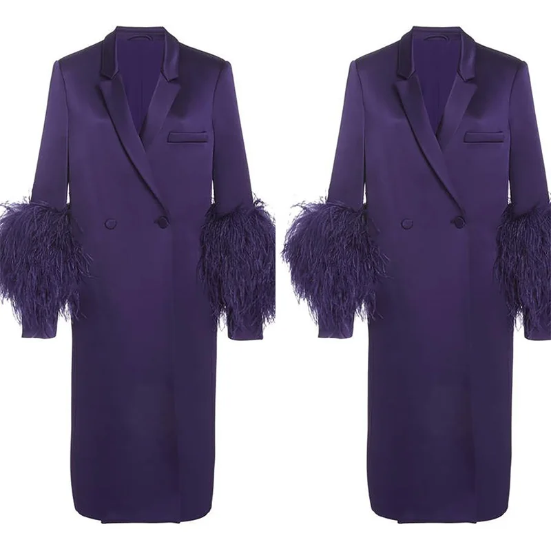 Ostrich Feather Designer Women Suit 1 Piece Long Style Blazer Formal Wedding Evening Party Prom Dress Made Jacket Coat