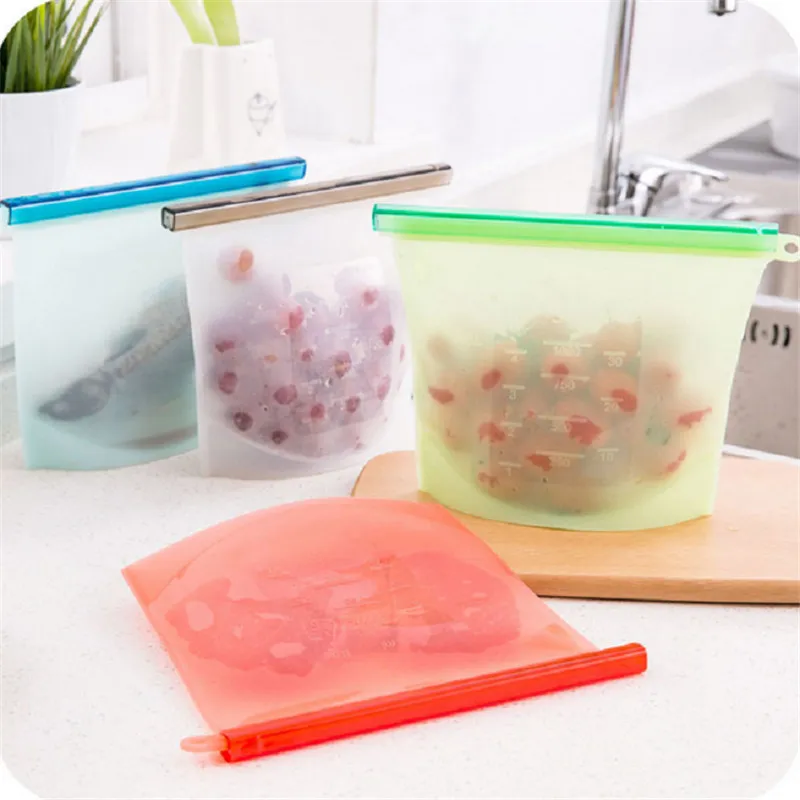 1000ml Silicone Food Storage Bag Container For Fridge Ziplock Bags