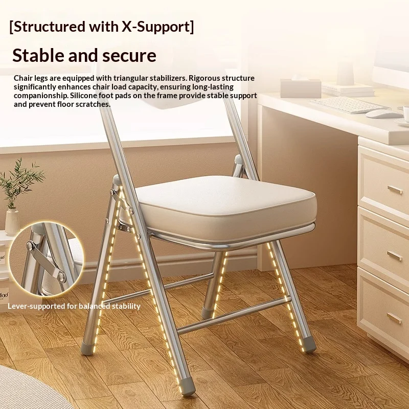 Portable Folding Dining Chair Stool Backrest Lightweight Space Saving Padded Seat Metal Frame Home Kitchen Office Dorm Furniture