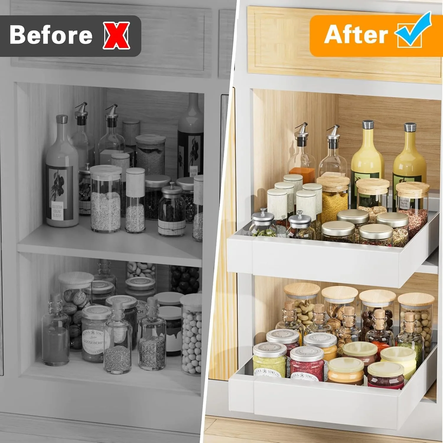 Telescopic Drawer Kitchen Organizer Self-Adhesive Cabinet Storage Rack Kitchen Spice Rack 2 Pack kitchen storage rack,spice rack