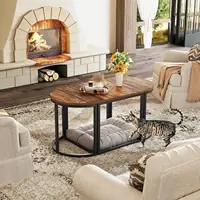 Coffee Table Oval 3pcs Set, Modern Living Room Table with 2 End Tables, Small Center Table with Metal Frame for Home Apartment 1