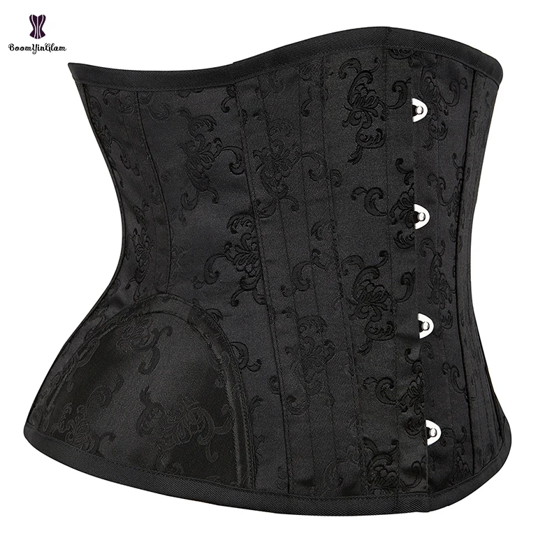 4 Busk Closure 14 Robs Black Underbust Corset  Gothic Waist Trainer Cincher Shaper Steam Punk Style Korset Women XXS-6XL