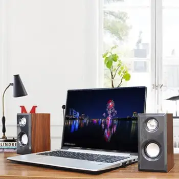 1 Pair Computer USB Powered Surround Sound Wooden Desktop Wired Loudspeakers for Laptop 1