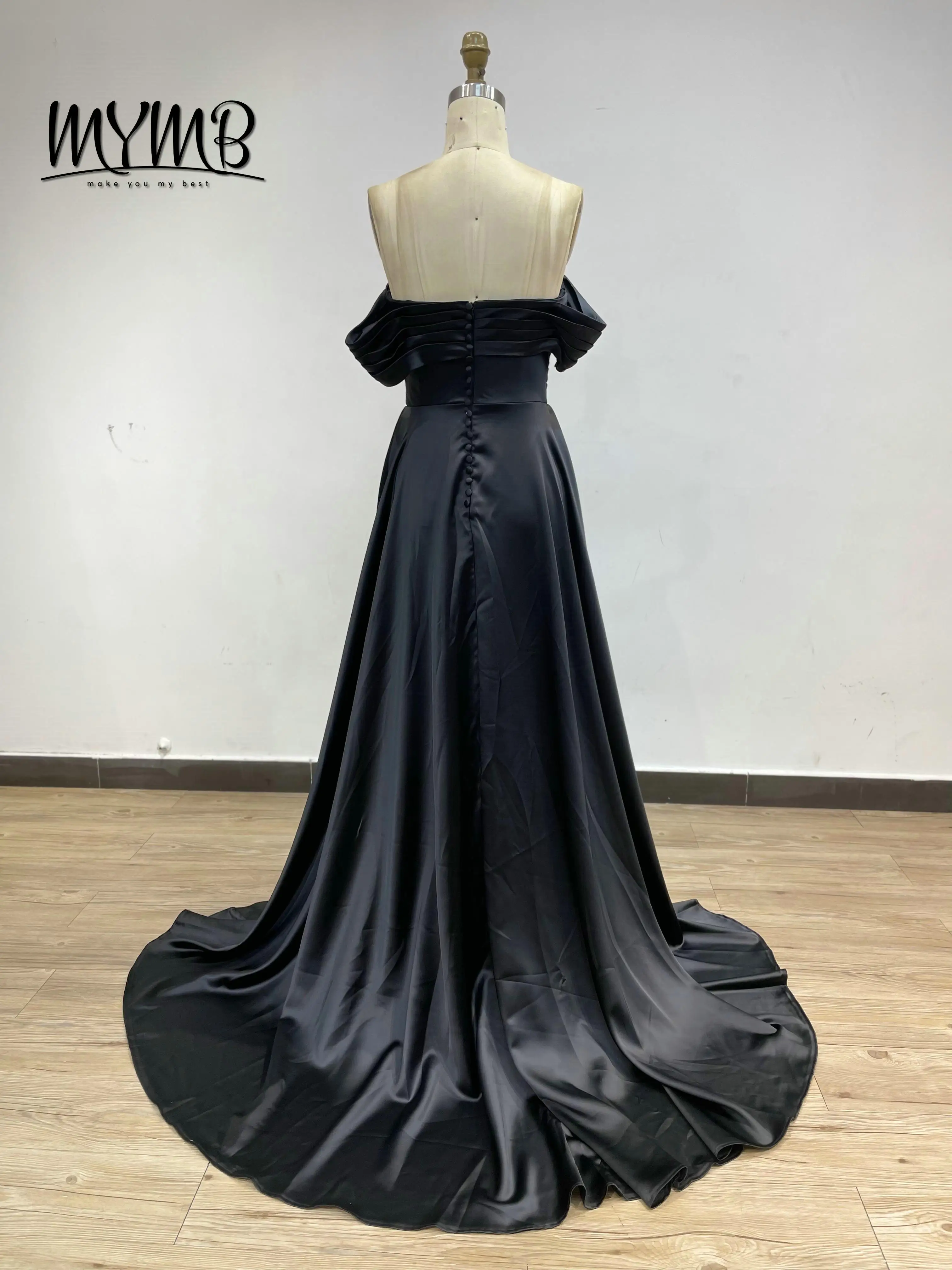 MYMB Classy Fashionable Off the Shoulder Sweetheart Neck High Split Black Prom Evening Dresses Gown With Chic Side Skirt MC20005 5