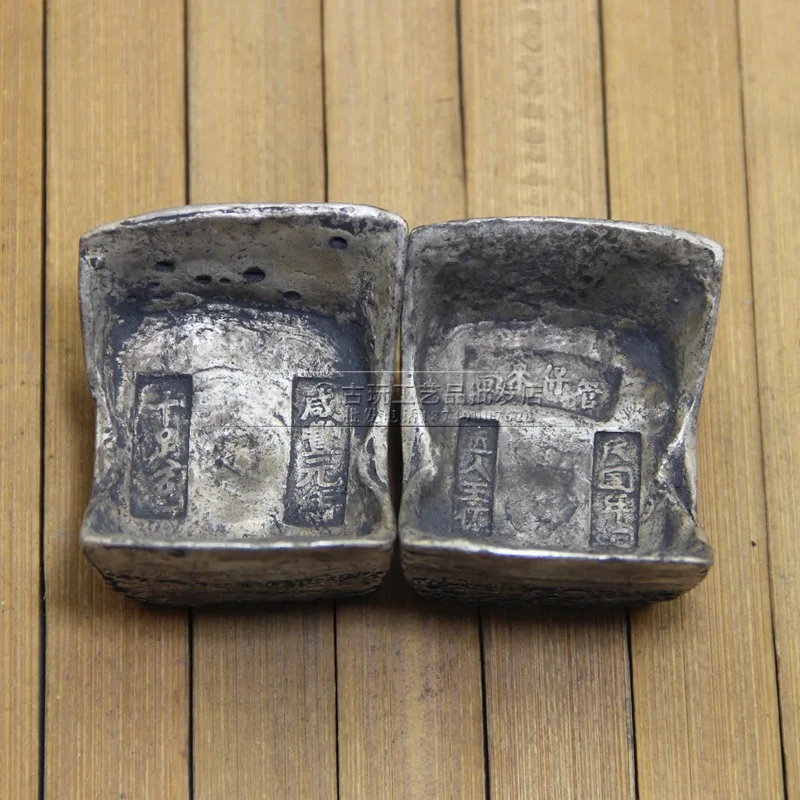 

Wholesale Collection Vintage Antique Crafts Factory in Stock White Copper Ingot Sycee Decoration Text Random
