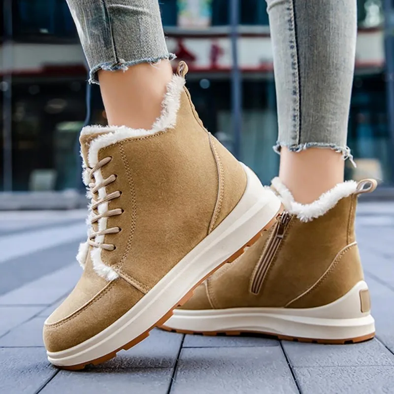 New Wedges Snow Ankle Boots Winter Casual Warm Side Zipper Platform Shoes for Women Plush Non Slip Female Footwear Botas Mujer