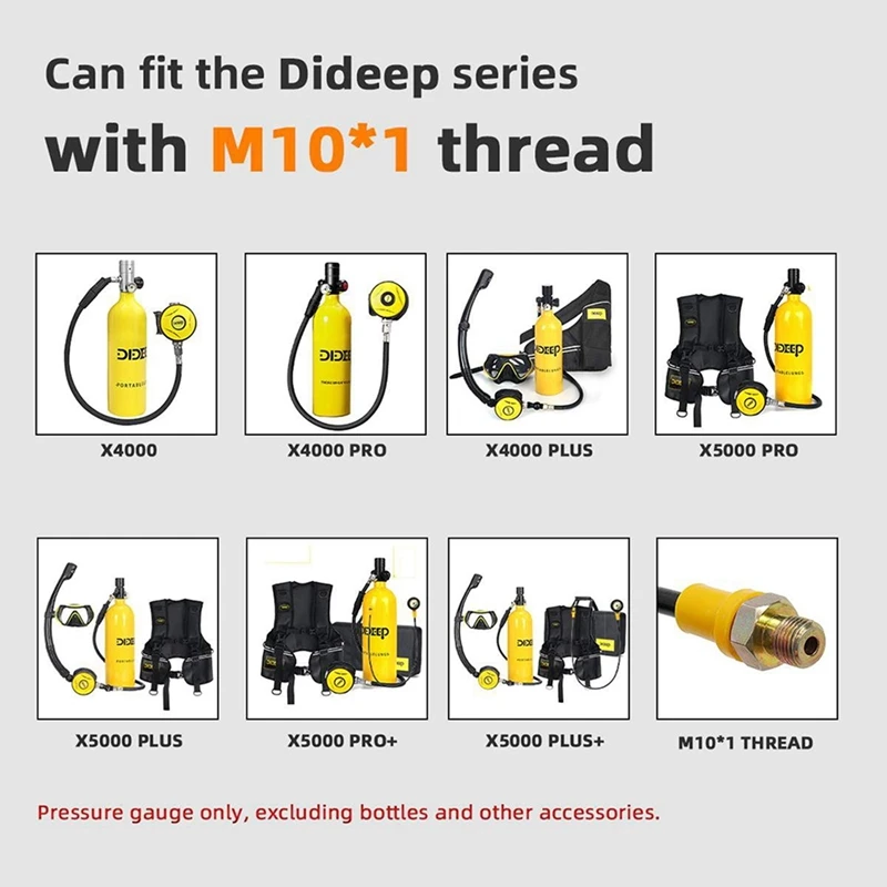 DIDEEP Upgrade Pressure Gauge Replacement for DIDEEP Series Scuba Diving Tank With M10X1 Thread Aviation Aluminum scuba diving accessories scuba diving tank