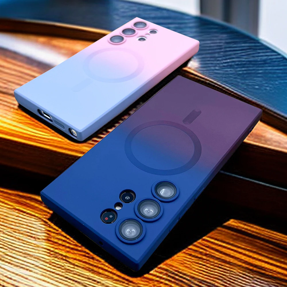 Silikon Farbverlauf Magsafe Hülle für Samsung Galaxy S23 S22 Ultra Note 20 10 Plus S21 S20 FE Wireless Charging Cover_voghion.com