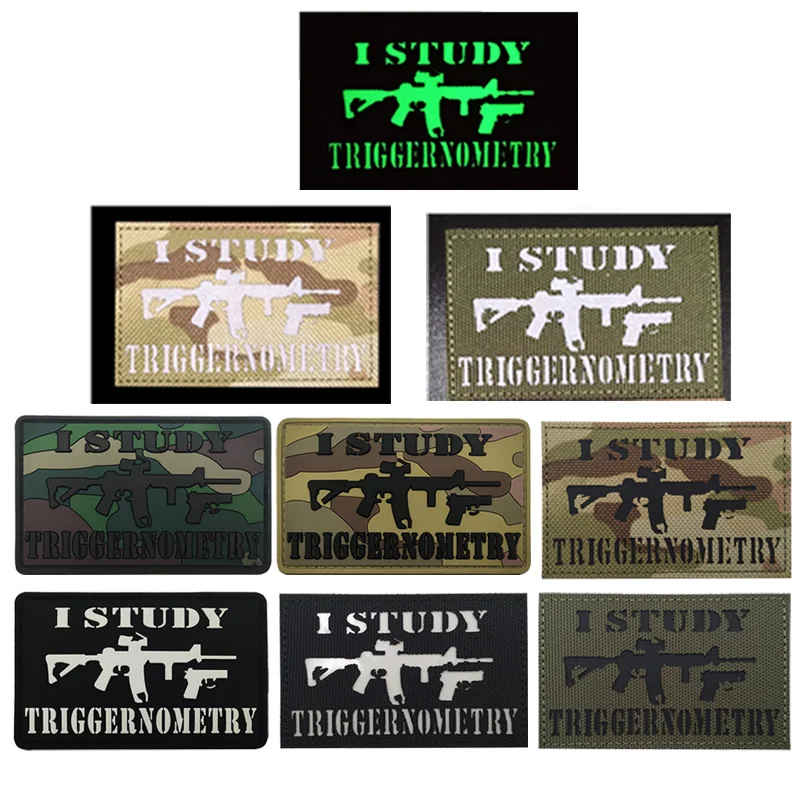 Outdoor-Taschenabzeichen, IR-reflektierendes PVC, I STUDY TRIGGERNOMETRY, leuchtet in der Nacht, Rucksack, Hakenschlaufen-Aufnäher für Kleidung