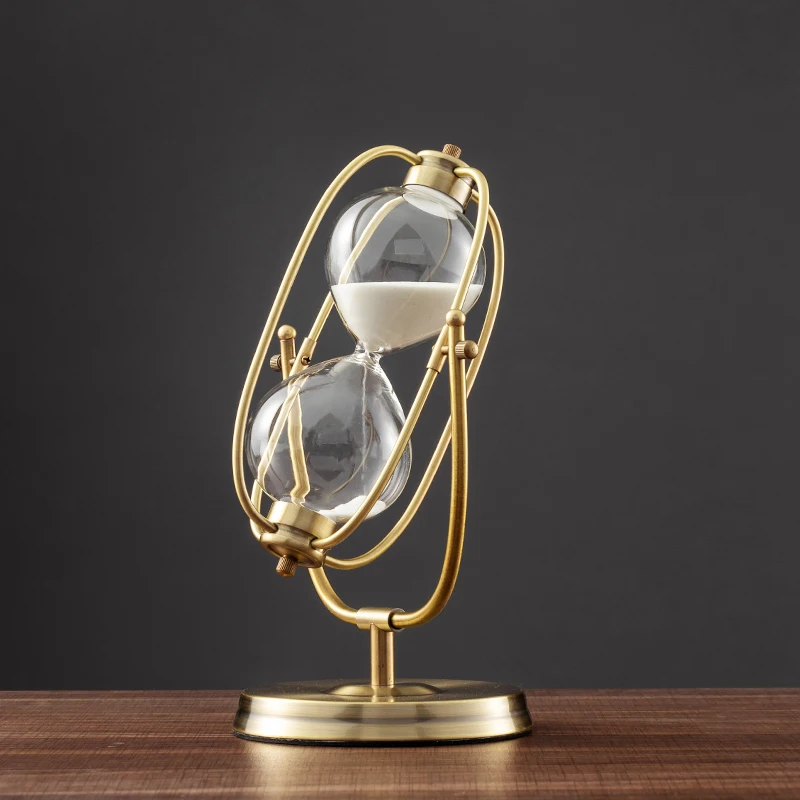 French Vintage Brass Hourglass 360 Rotating Metal Sand Clock Antique Sand Timer for Gifts Wedding Office Decor sand timer