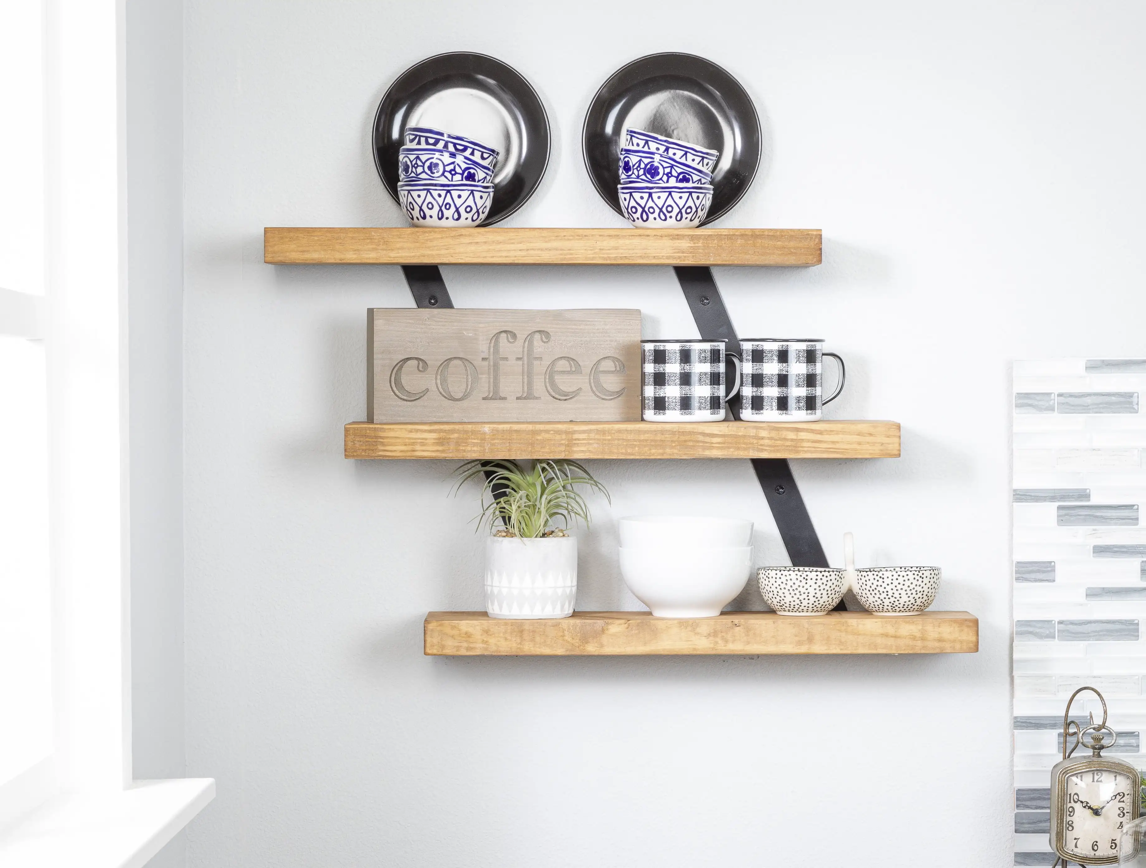 

Woven Paths Solid Wood Three Tiered 24 inch Light Brown Wall Mounted High Load-bearing Strong and Durable Floating Shelves