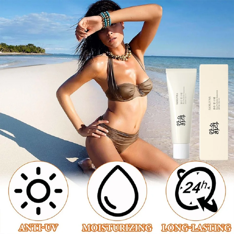 Rice Facial Sunscreen Cream SPF50+ UV Protection Blue Light Oil Control Moisturizing 50ml