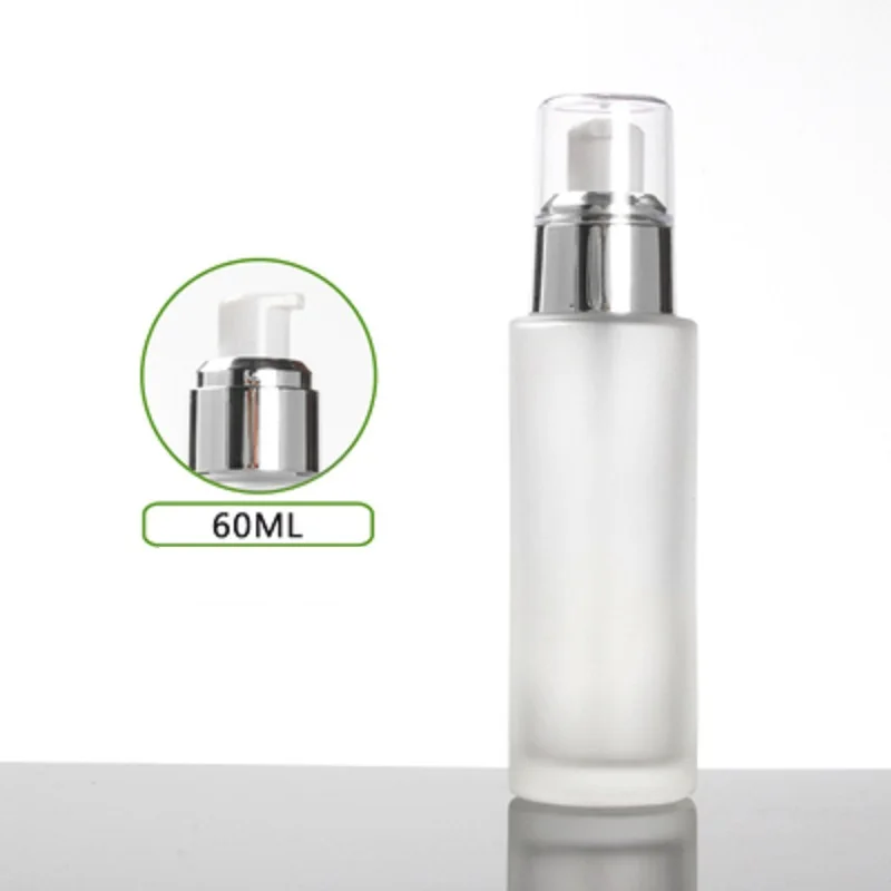 

60ml frosted/green/blue white glass bottle silver pump clear lid serum/lotion/emulsion/foundation toner water cosmetic packing