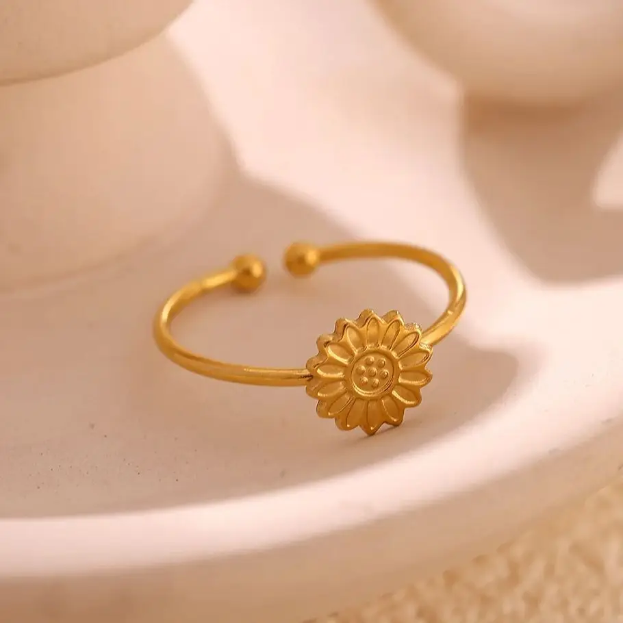 Stainless Steel Geometric Sunflower Rings For Women