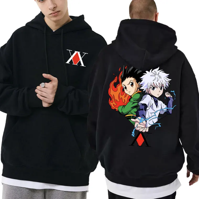 

Japanese Anime Hunter X Hunter Print Hoodie Gon Freecss Killua Zoldyck Graphic Hoodies Men Women 90s Vintage Black Sweatshirts