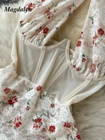 Magdalyn Women Halter Floral Print Rompers Fashion Korean Design Streetwear Party Combination Catsuits One Piece Mesh Bodysuits - Image 3