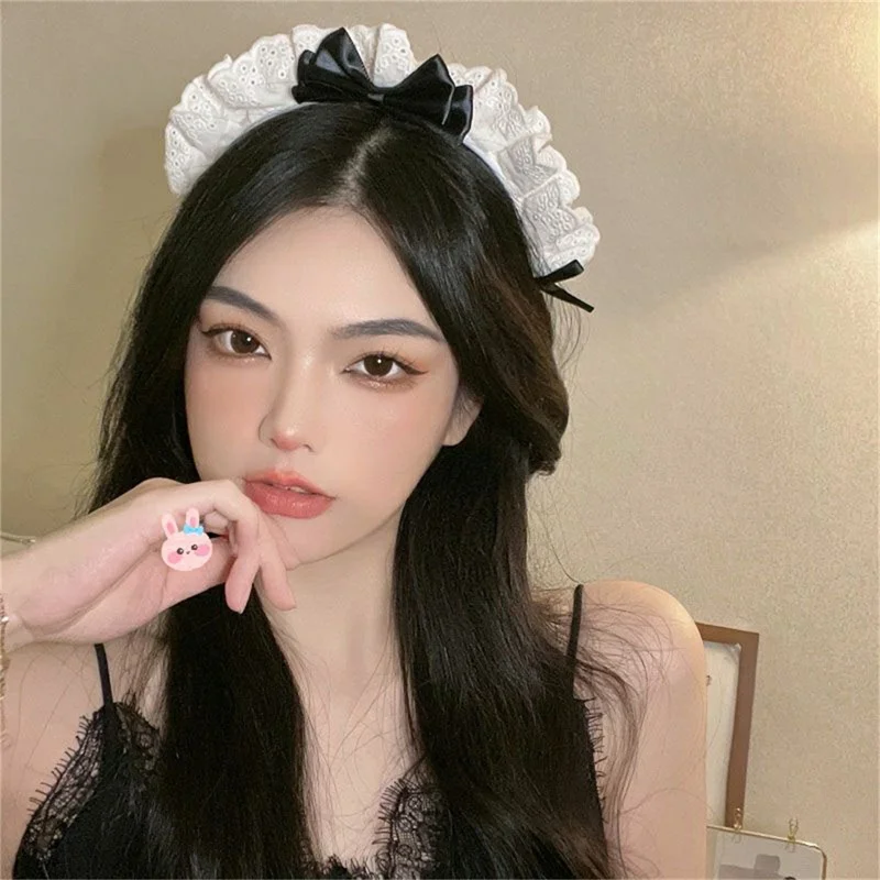 Fashion Lace Bow Cute Women Headband Mesh Japanese Lolita Kawaii Cosplay Accessories Maid Hair Hoops Ladies Lovely Party