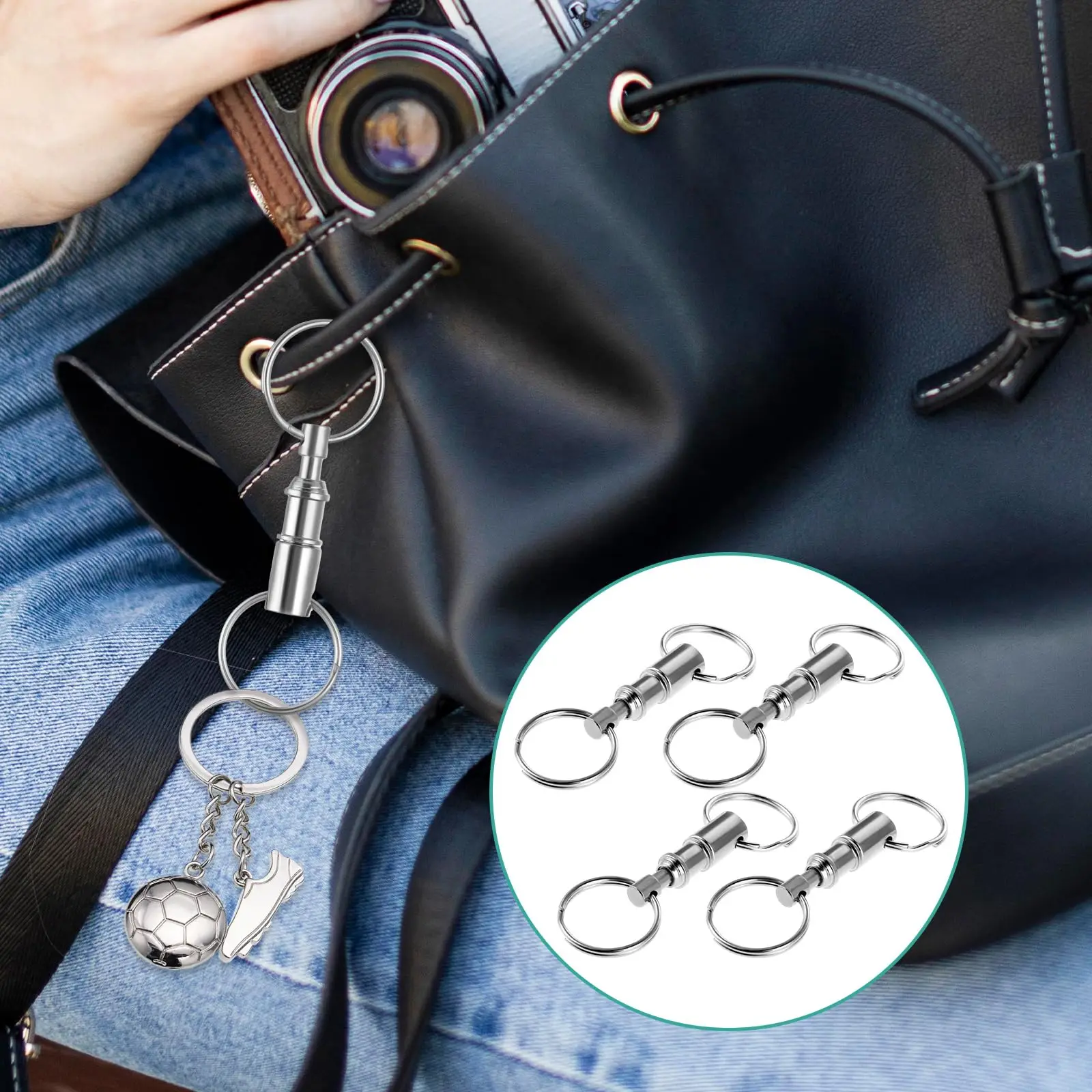 10PCS Quick Release Keychain Detachable Pull Apart Key Rings Heavy Duty Dual Split Snap Lock Holder Silver Double Spring Key Acc 6