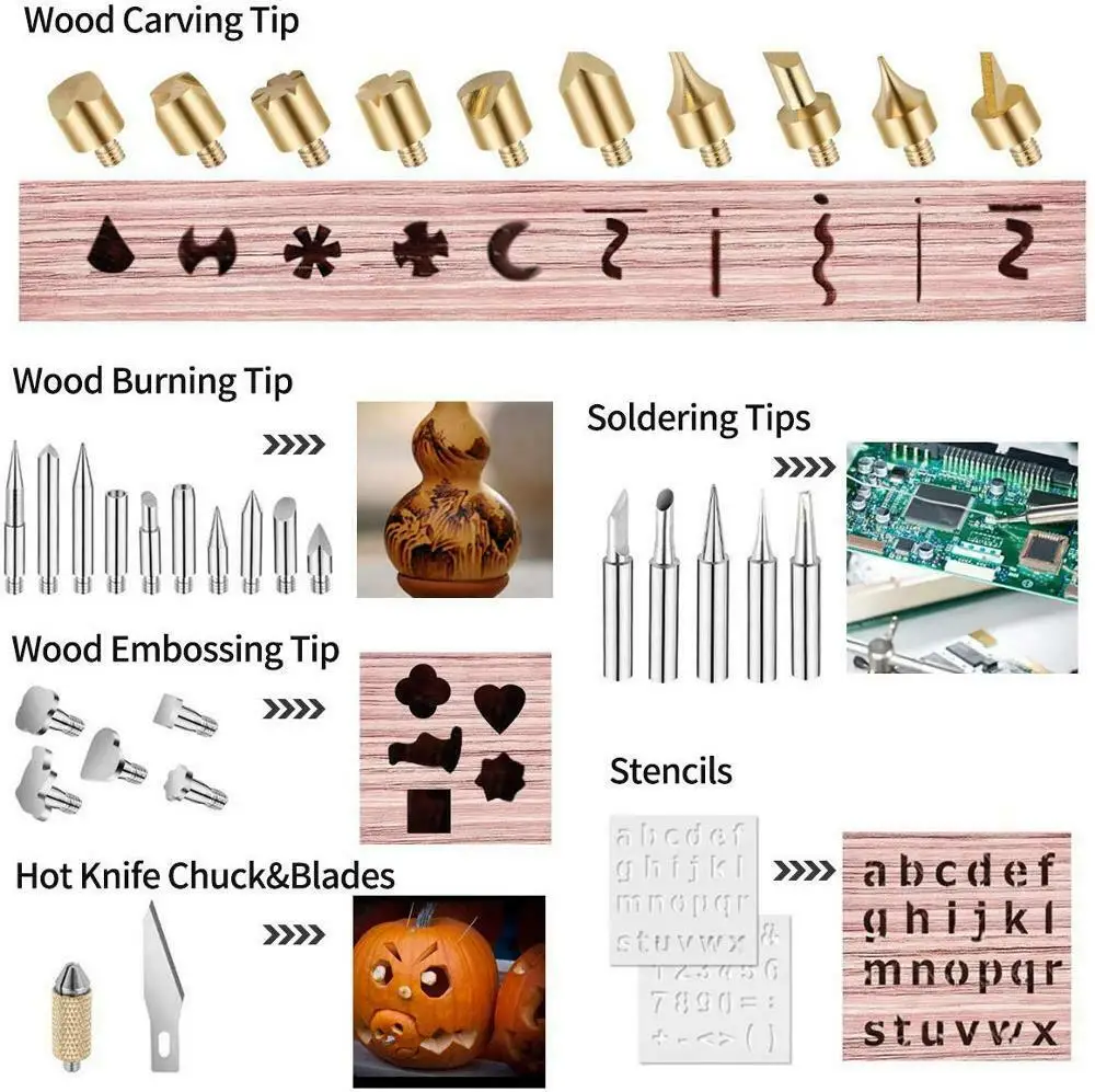 28pcs Wood Burning Kit Wood and Leather Pyrography Full Set Wood Burning  Soldering Tips Burning Carving Embossing Soldering Kit Wood Burner Tool