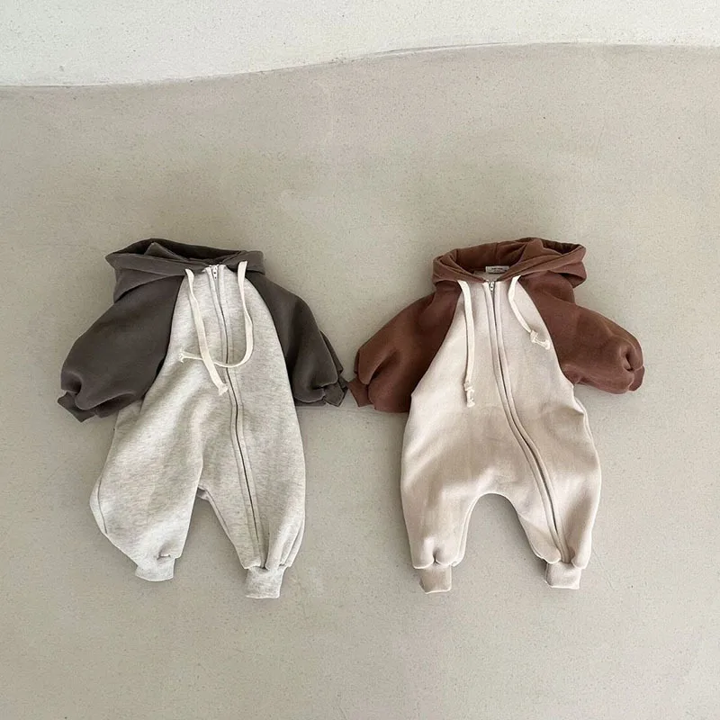 

2024 Korea Baby Bodysuits Romper Toddler Baby Girls Boys Jumpsuit Spring Autumn Hooded Jumpsuit Casual Loose Crawling Suit