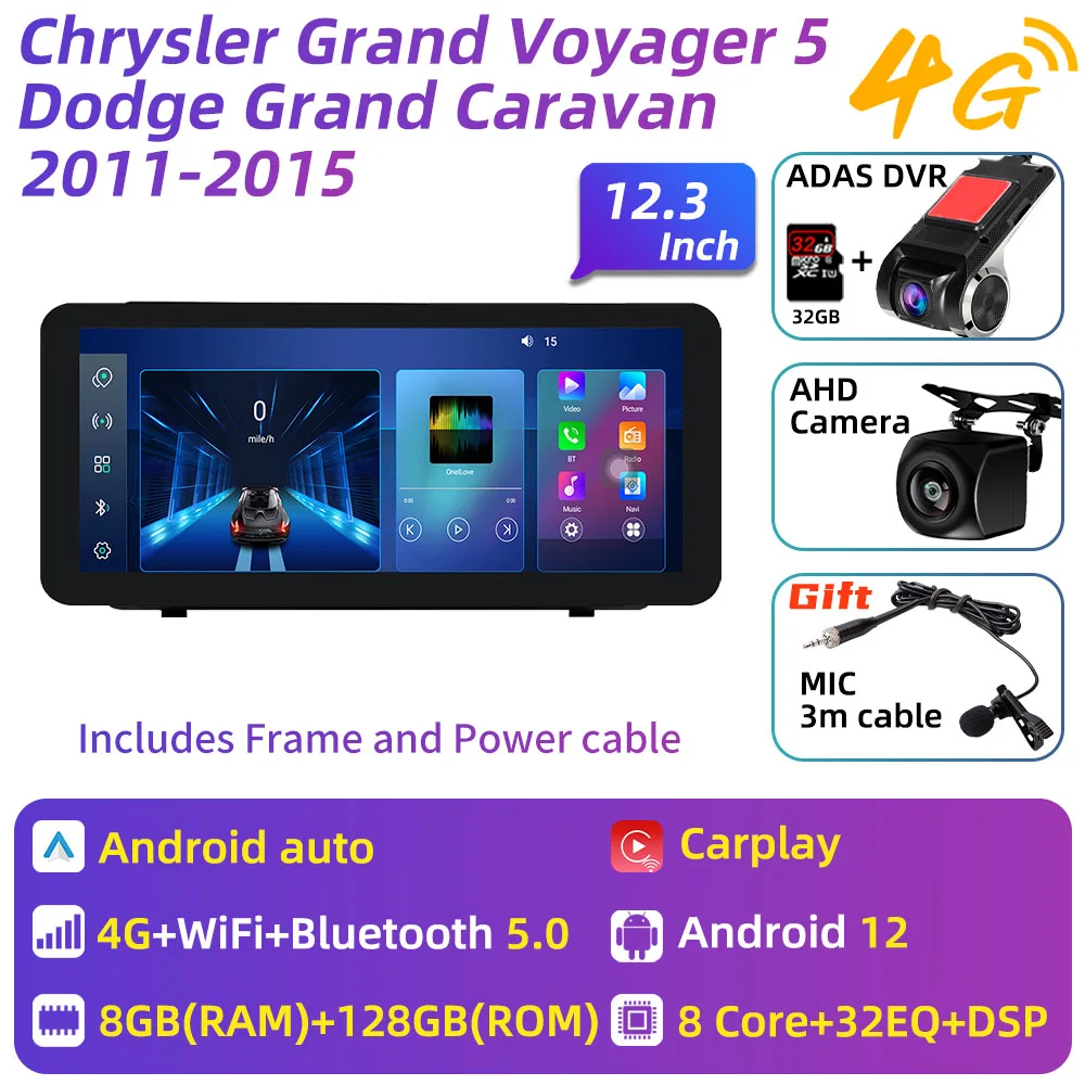 

Автомагнитола 2 Din на Android, экран 12,3 дюйма, для Chrysler Grand Voyager 5, Dodge Grand Caravan 2011-2020, GPS, мультимедийная стереосистема