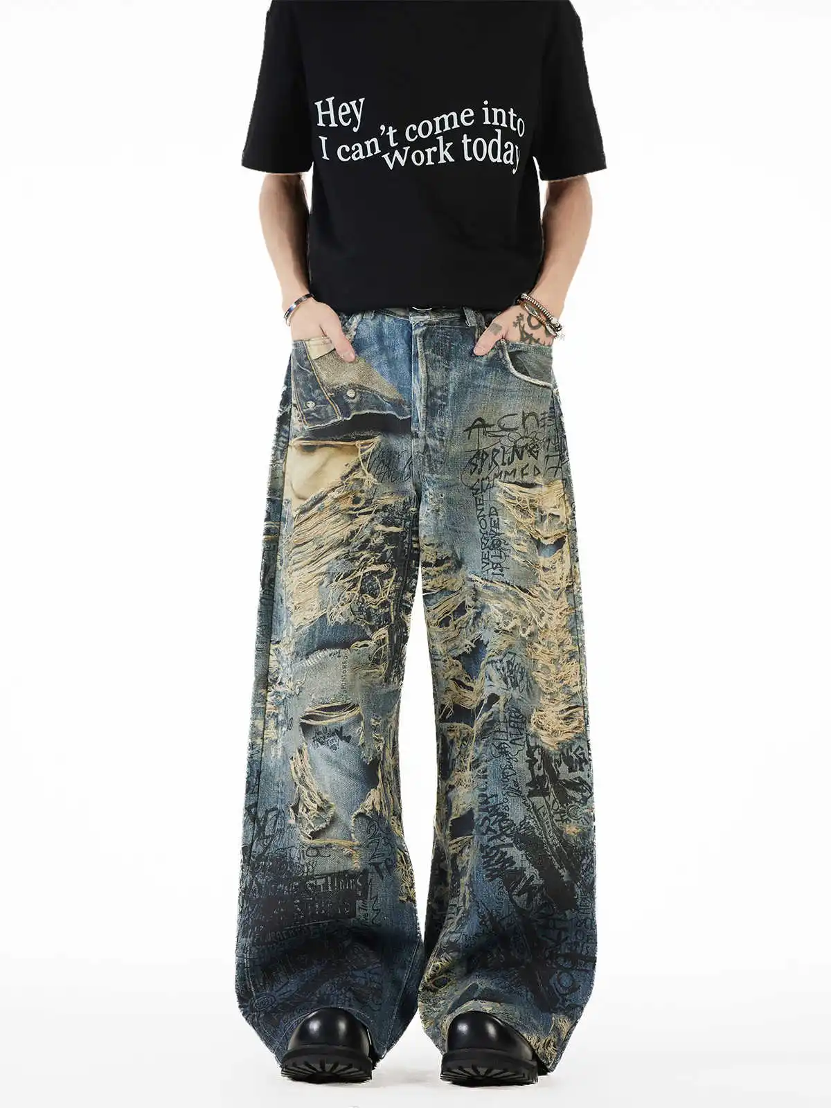 RARE JEAN LARGE Baggy Cyber y2k Vintage 2000's Ed Hardy By Christian