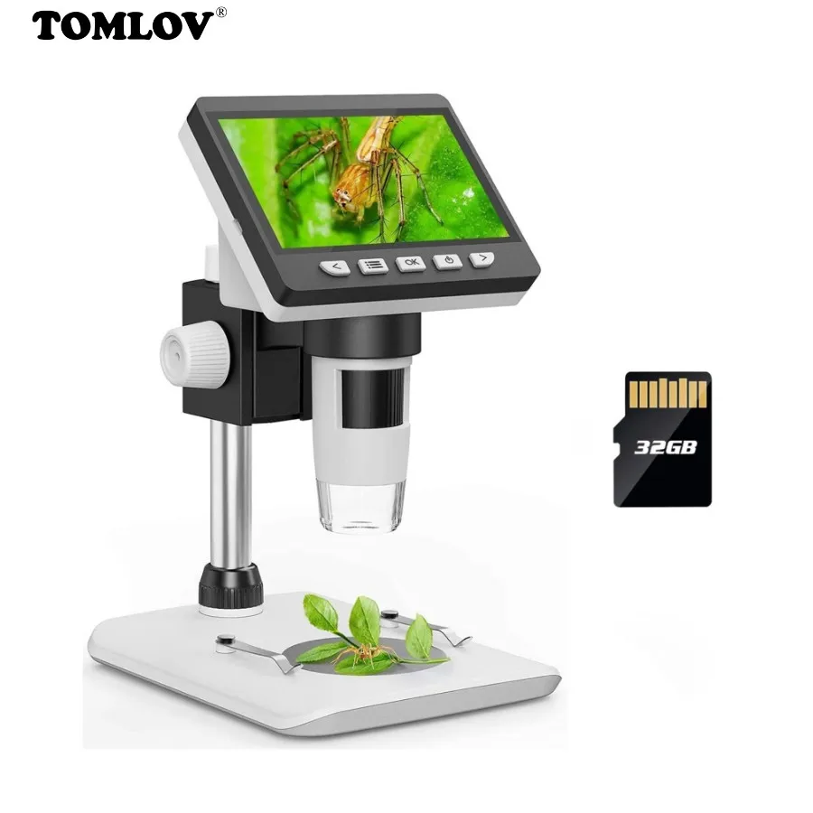 

TOMLOV 4.3" LCD Digital USB Microscope 1000X Soldering Electronics Microscopes 8 LED Lights PC View 32GB Video/Photo
