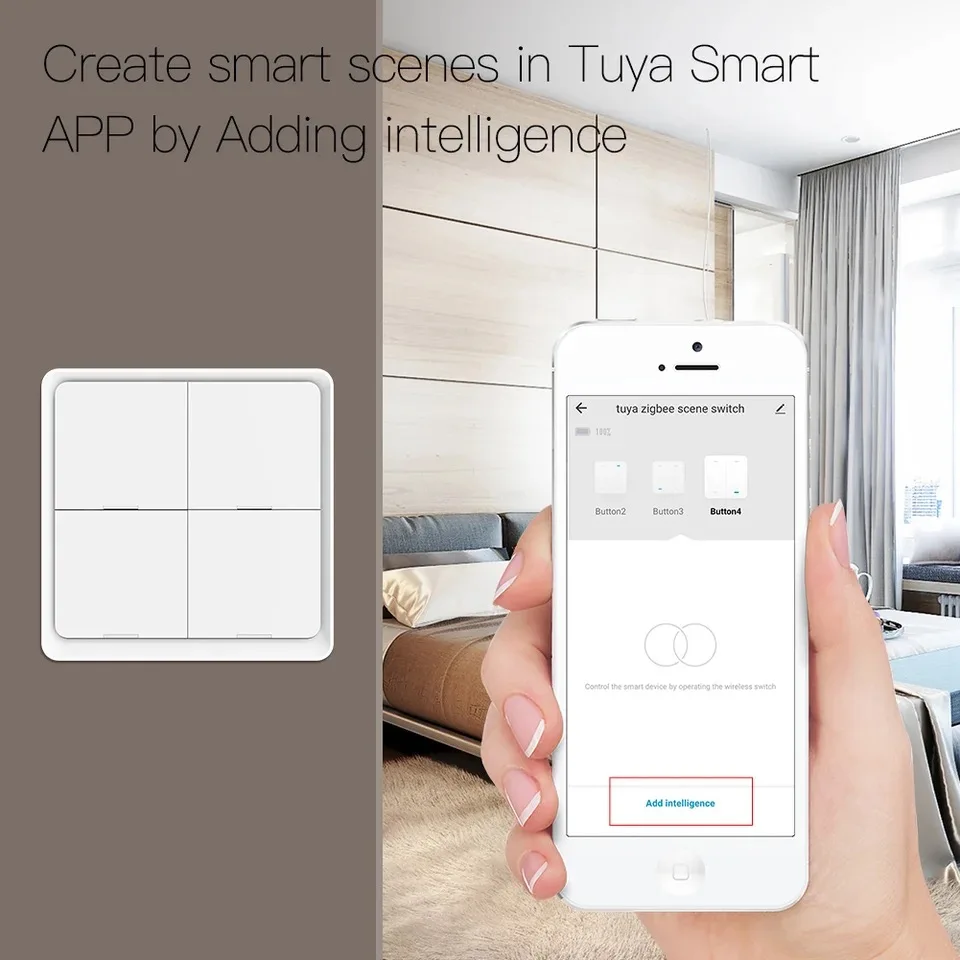 Smart Switch Tuya 4 Gang ZigBee Wireless 12 Scenario Smart Switch Push Button Controller Automation APP Control Keyboard Scene Sticker Panel