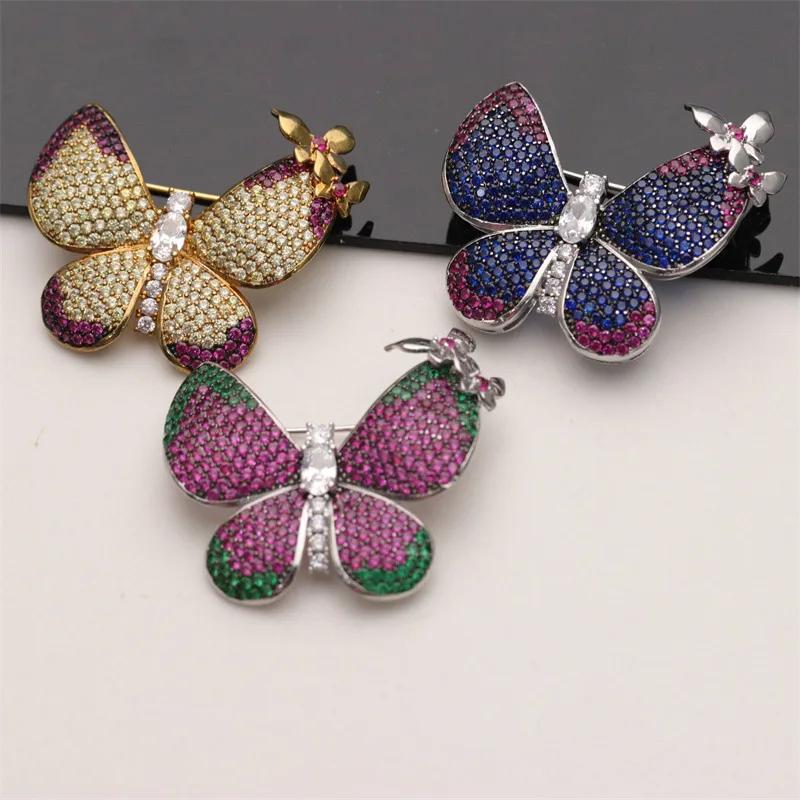 Gunmetal Gold Plated Multi Color CZ Micro Butterfly Brooch For Women