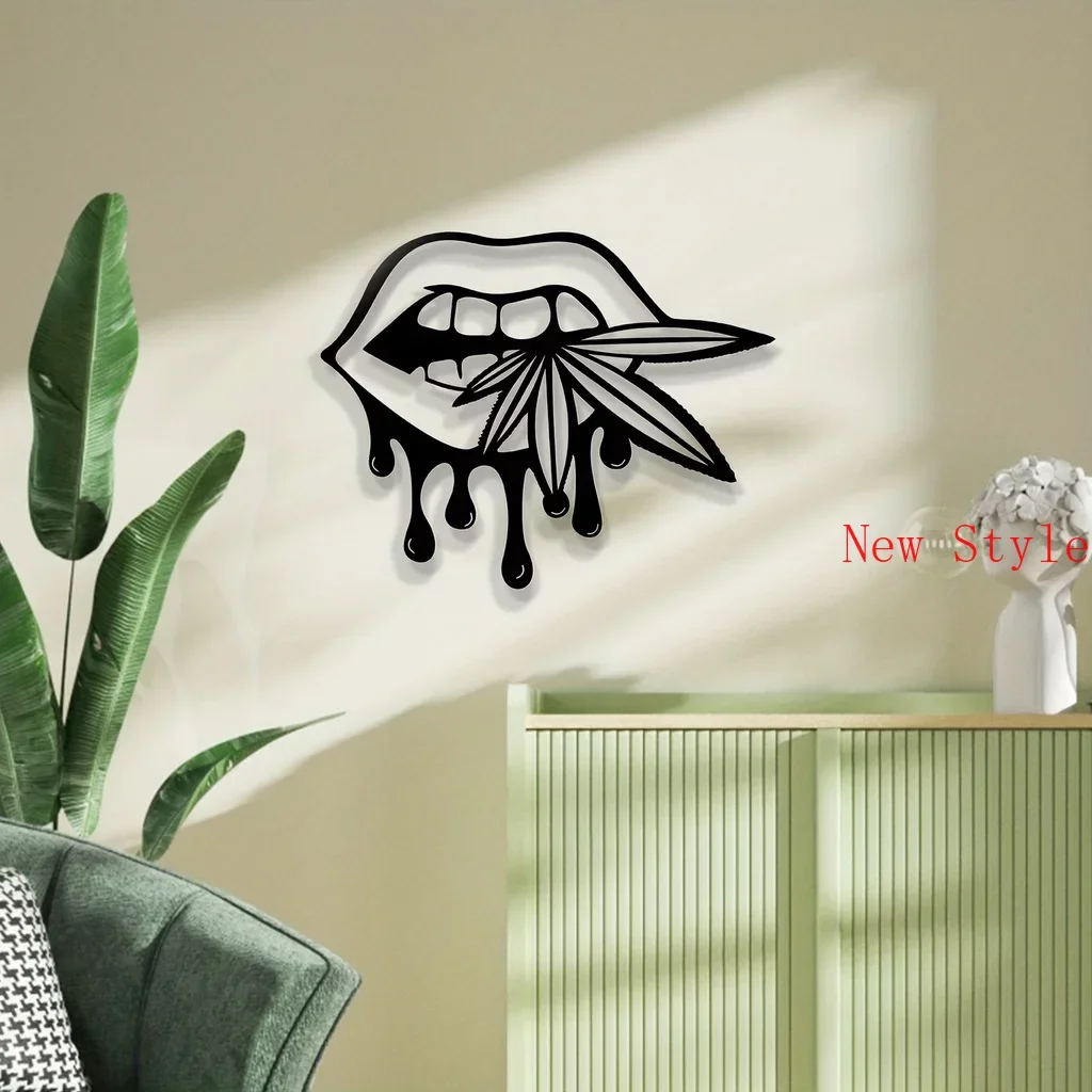 

Metal Lips Bitting Weed Leaf Halloween Home Decor Halloween Metal Garden Living Room Bedroom Balcony Decoration Hanging Pendant