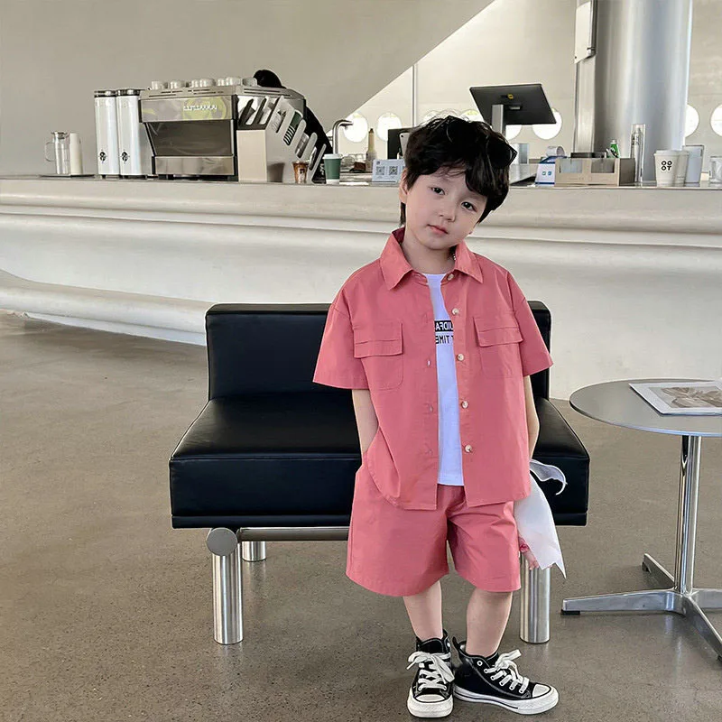 2024 Summer New Boys' Clothing Sets Double Pocket Polo Neck Shirt +Baby Shorts 2Pcs Casual Fashion Children's Clothes_voghion.com